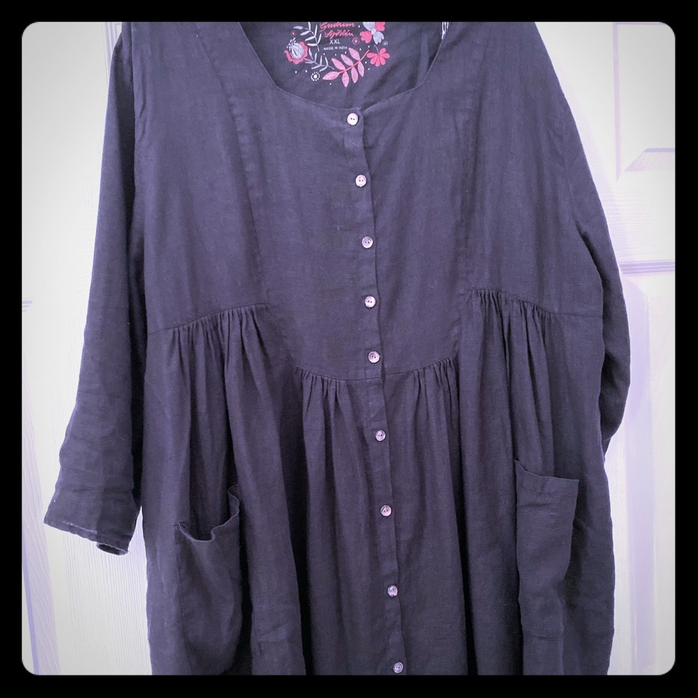 Gudrun Sjoden Black Linen Button Tunic XXL